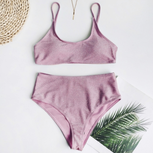 Pink Shimmer Two Piece Bathing Suit - Picture 2 of 4